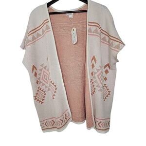 Loveriche Women’s Small Tribal Aztec Cardigan Coral Peach Ivory Boho NEW